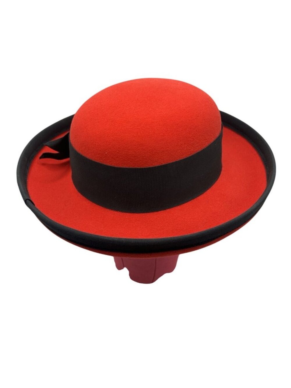 Vintage Adolfo II Red Wool Felt Hat Black Bow Heart Charm USA Excello Chic Style - Picture 4 of 16